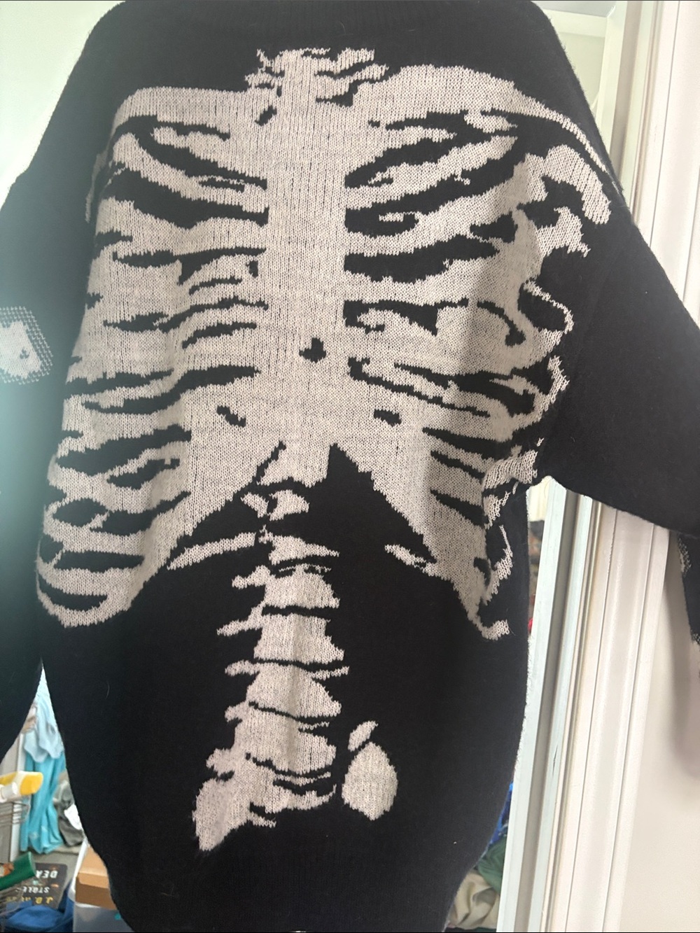 Aelfric Eden Black & Gray Skeleton Knit Crewneck Sweater
